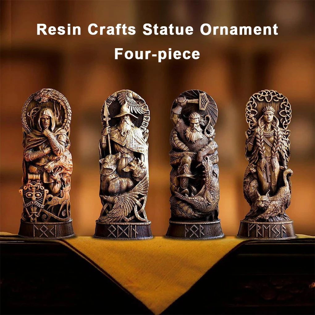 

4pack/lot Resin Materials Norse Gods Sculpture Ornament Add Charm To Home Norse God Resin Statue As Shown
