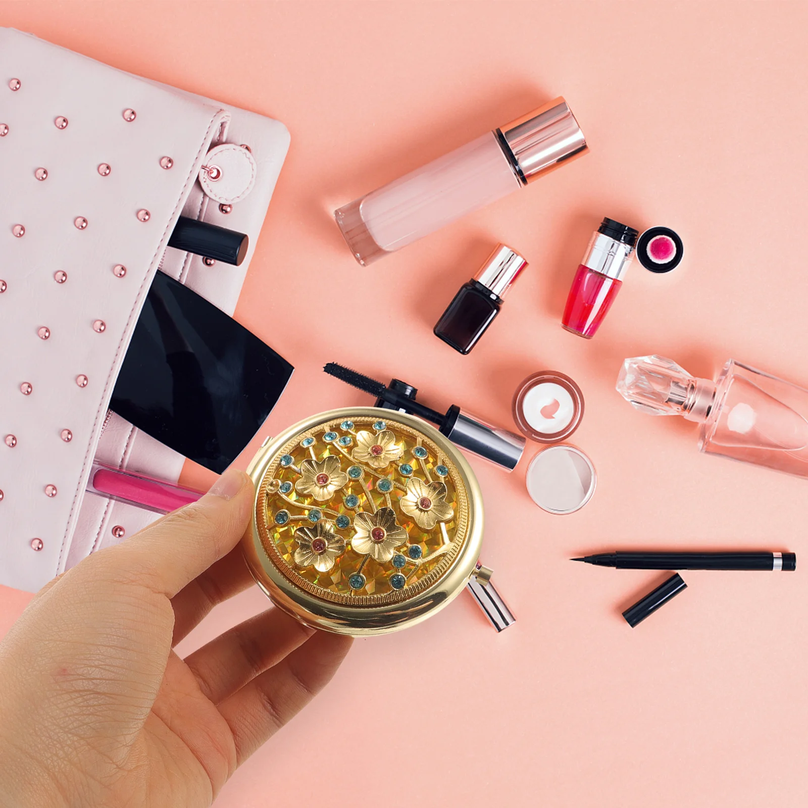 

Hand Mirror Compact Cute Pocket Small Travel Handheld Vanity Golden Size Makeup