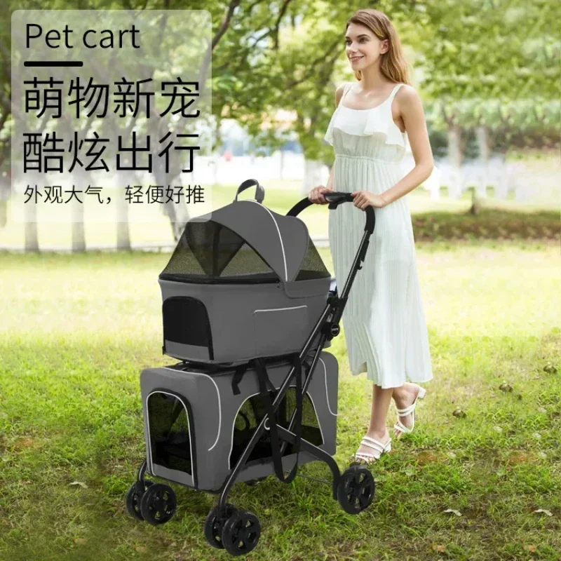 

Lightweight foldable cat, dog, and dog carts for outdoor travel, separated double-layer pet carts