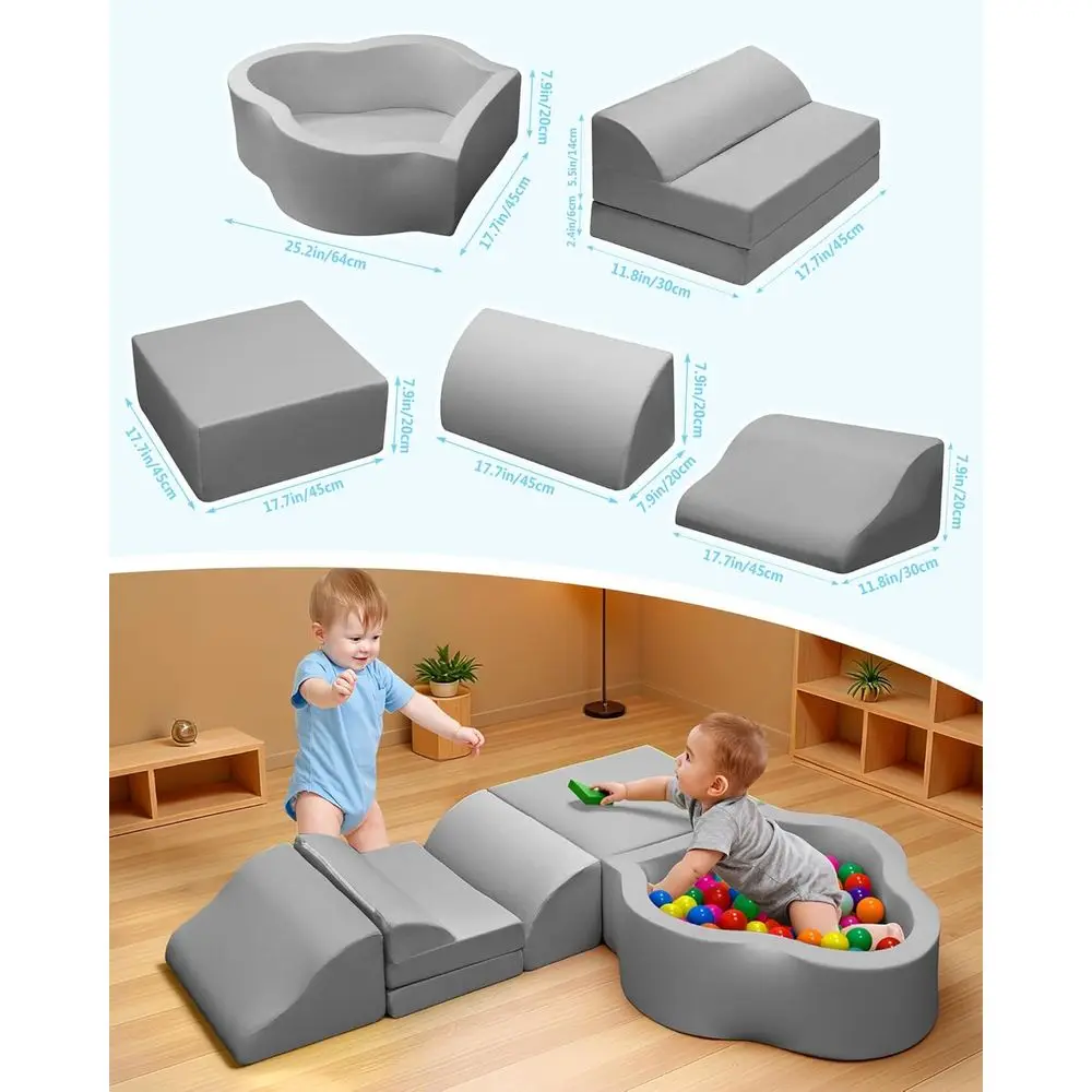 Blocchi da gioco in schiuma per neonati con base antiscivolo e velcro, per bambini di 6-12 mesi, alta densità e lavabile, grigio