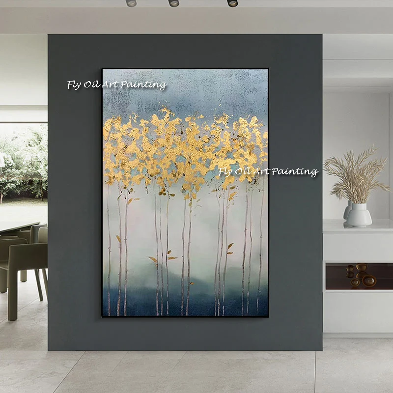 Luxury Gold Glitter Abstract Oil Painting Hand Painted Orange Blue Geode Canvas Wall Art for Living Room Large Home Decor