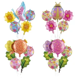 5pcs Butterfly Ladybug Helium Balloons Set Flowers Leaves Foil Balloon Wedding Garden Birthday Party Decoration Baby Shower