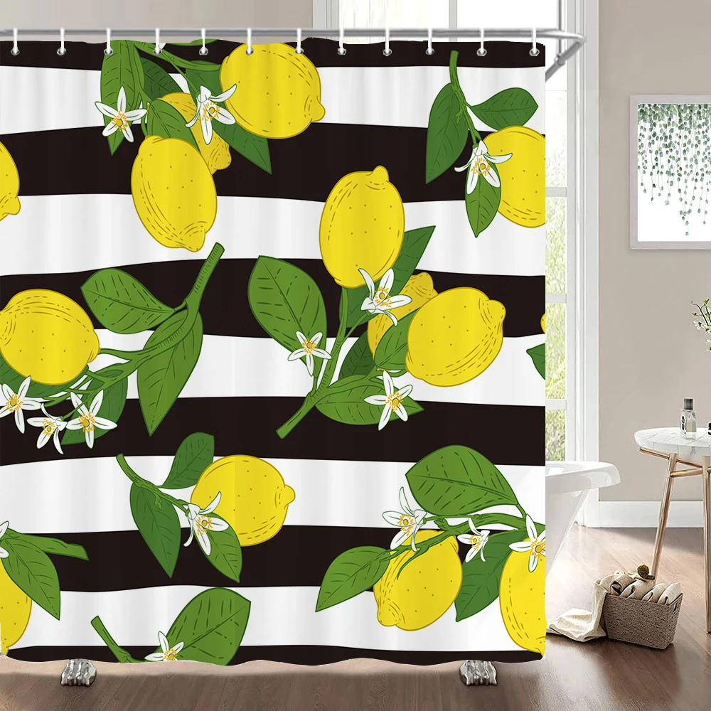 

Fresh Fruit Pineapple lemon Peach Printed Shower Curtains Frabic Waterproof Polyester Leaves Bath Curtain With Hooks 180x180cm