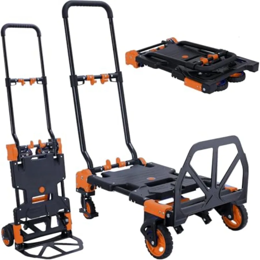 

Moving/Travel/Office 2-in-1 Folding Hand Truck Dolly, Steel Frame, Black, 330LB Capacity with Retractable Handle 4 Rubber Wheel