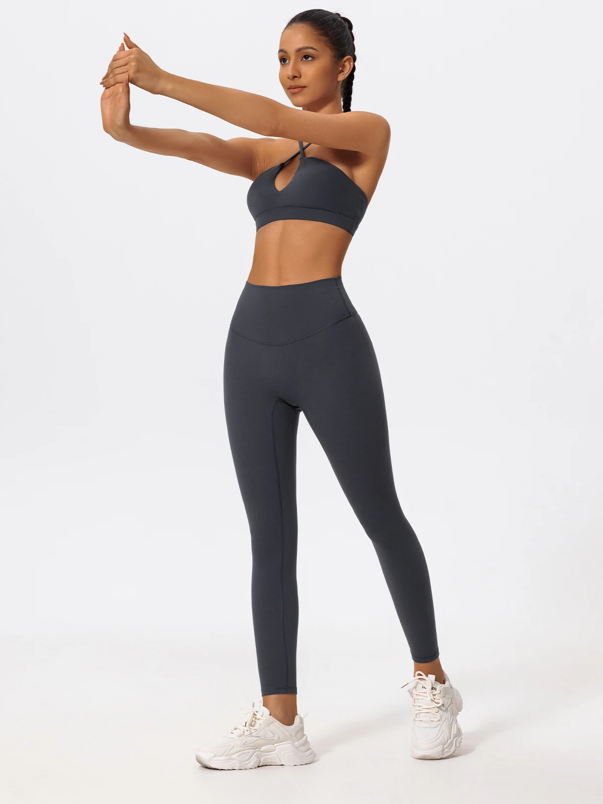 Neues Sommer-Zweiteiler-Sportset für Damen, Yoga-Kleidung mit überkreuztem Oberteil, Sport-Bandeau-BH, Sportoutfit für Frauen – Detail 12