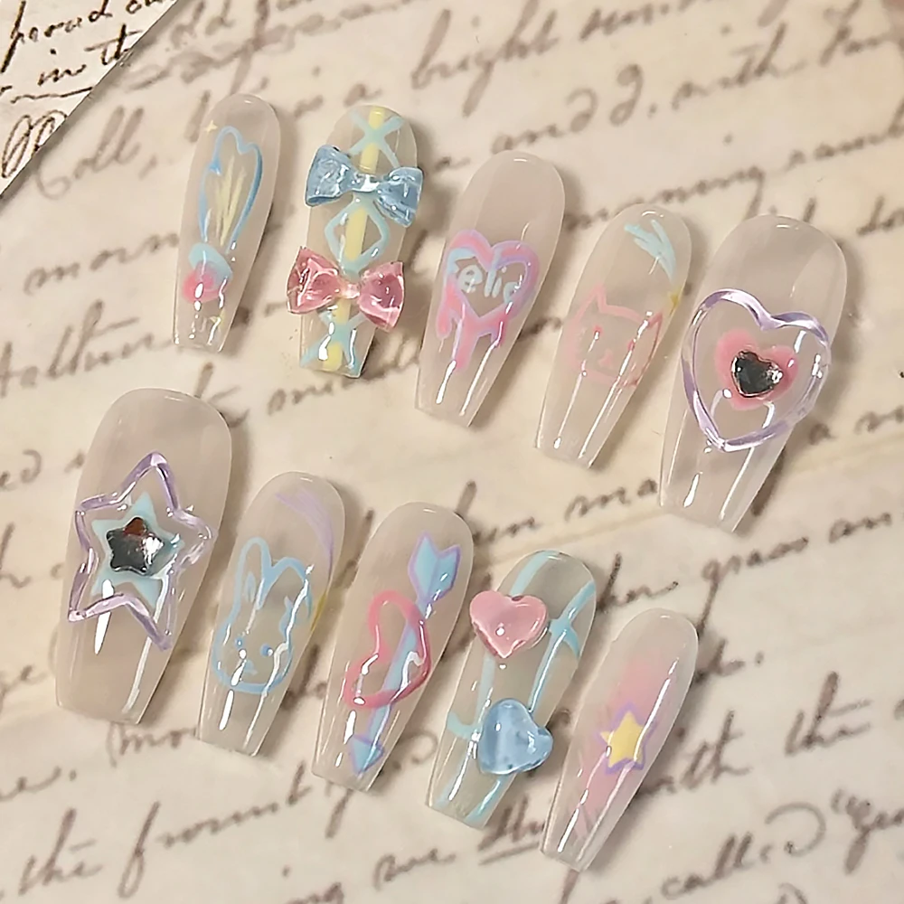 New Sweet Girl Y2K Dopamine Girl Wearing Armor Cute Sweetheart Macaron Color Wearing Nail Art Pure Handmade Detachable Nail Art