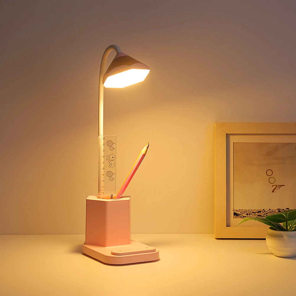 

1PC Touch Table Lamp USB Charging Eye Protection Learning Lamp Pen Container LED Desktop Lamp (Pink)