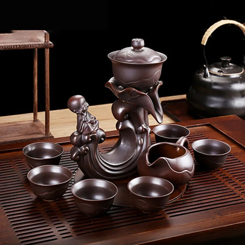 Automatic Stone-Mill Ceramic Lazy Teapot Grinding Tea Set Rotating Water Tea Ceremony Service
