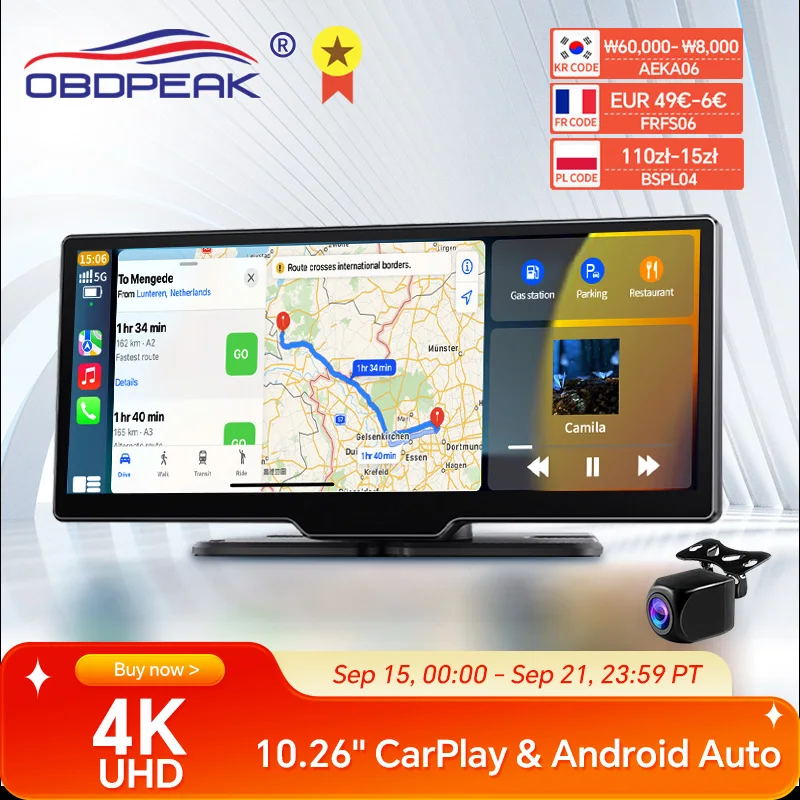 

2024 K2 10.26" Dash Cam 4K 2160P Rearview Camera Carplay & Android Auto GPS Navigation with Voice Control Car DVR BT FM Monitor
