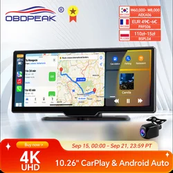 2024 K2 10,26-дюймовая видеорегистратор 4K 2160P Камера заднего вида Carplay и Android Автоматическая GPS-навигация с голосовым управлением Автомобильный видеорегистратор BT FM-монитор