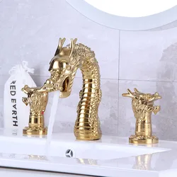 Dragon Basin Faucets Bathroom Sink Faucet Gold Brass 3 Holes Double Handle Bathbasin Bathtub Tap Hot And Cold Mixer Water Faucet