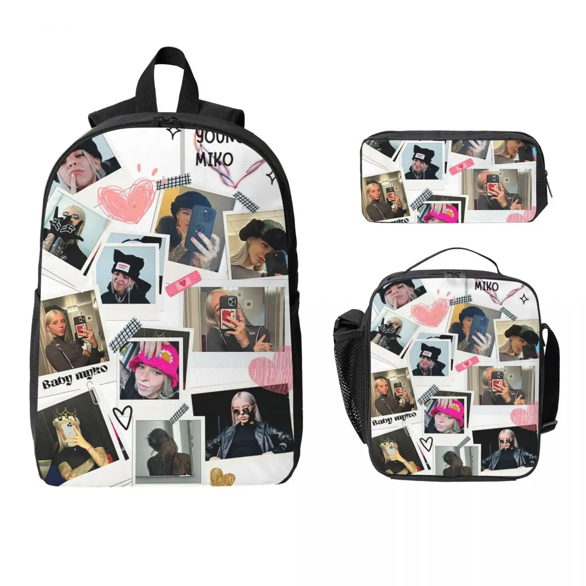 

Collage Of Young Miko Backpack Boys Girls BookBag School Bag Computer Shoulder Bags 3ps Insulated Lunch Bag Pencil Case