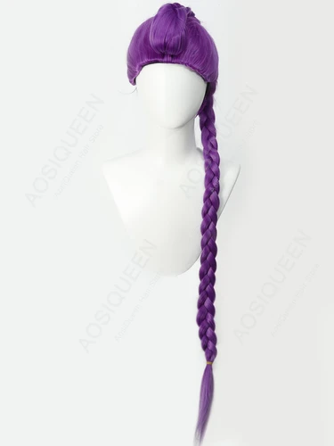 Imagen 2 del producto AOSIQUEEN Peluca de juego de rol sintética púrpura y negra para niños, fiesta de Halloween, 117cm de largo trenzado, accesorios de disfraz de película de Anime LM