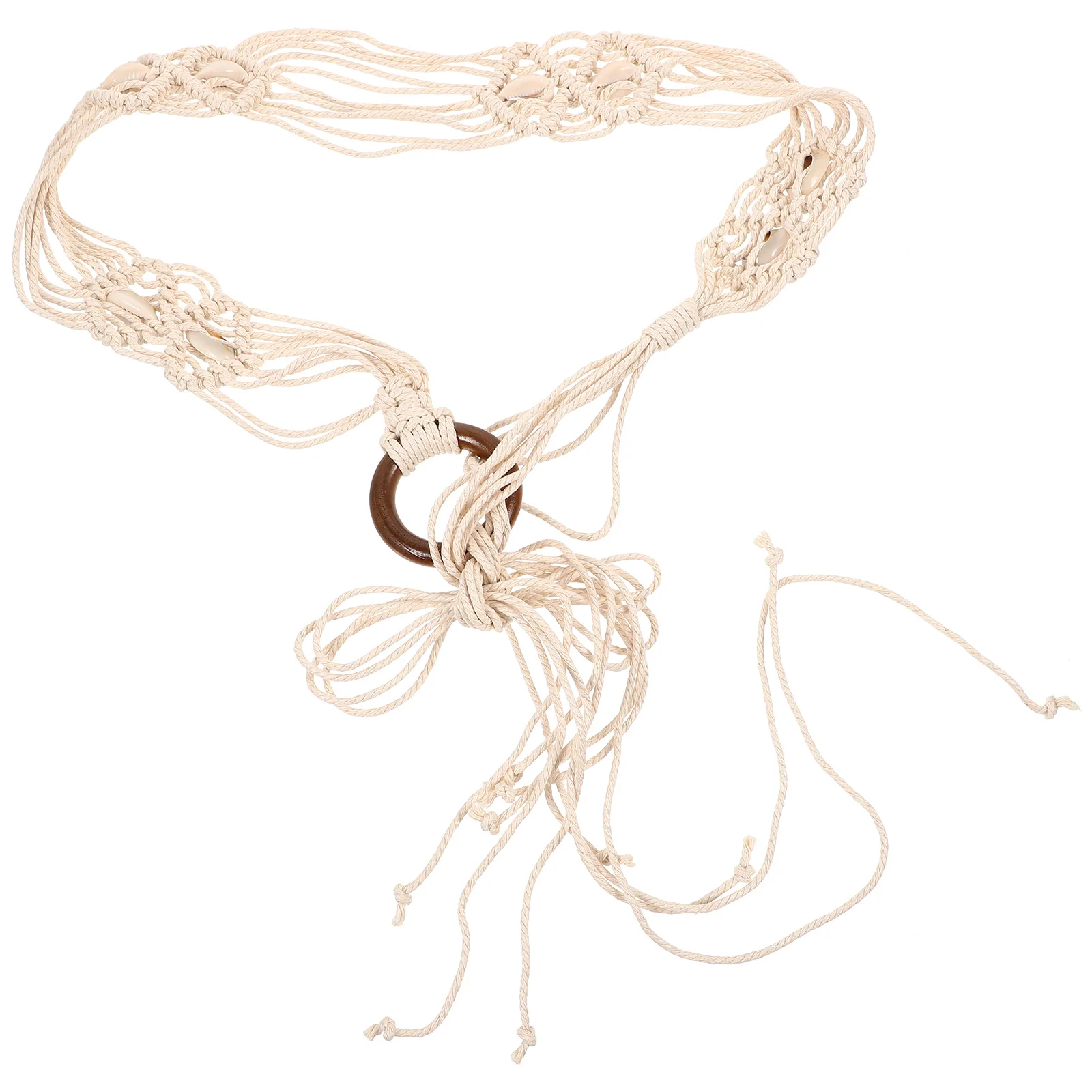 

Bohemian Woven Waist Belt for Women Handcrafted Shell Decor Dress Belt Fashionable Adjustable Ladies Party Accessory