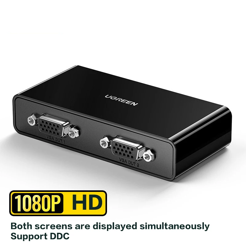 UGREEN VGA Splitter 1 in 2 Out Switch Splitter  Support 1920*1440P@60Hz for PC TV Monitor