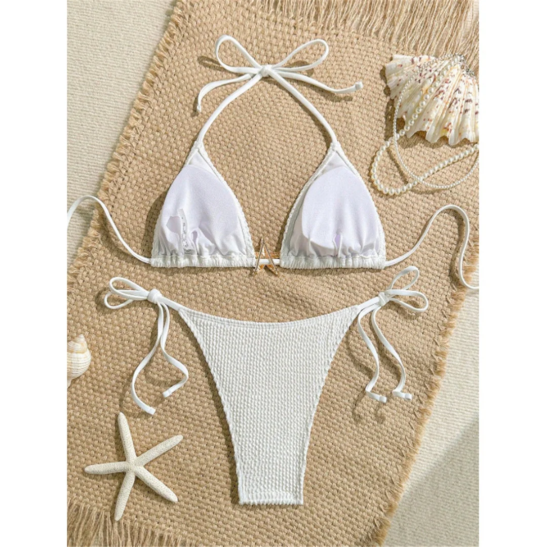 S - XL Halter Star, geraffter, geknitterter Bikini, Damen-Badebekleidung, zweiteiliger Bikini, Badeanzug, Badebekleidung, Schwimmbikini V7079 – Detail 7