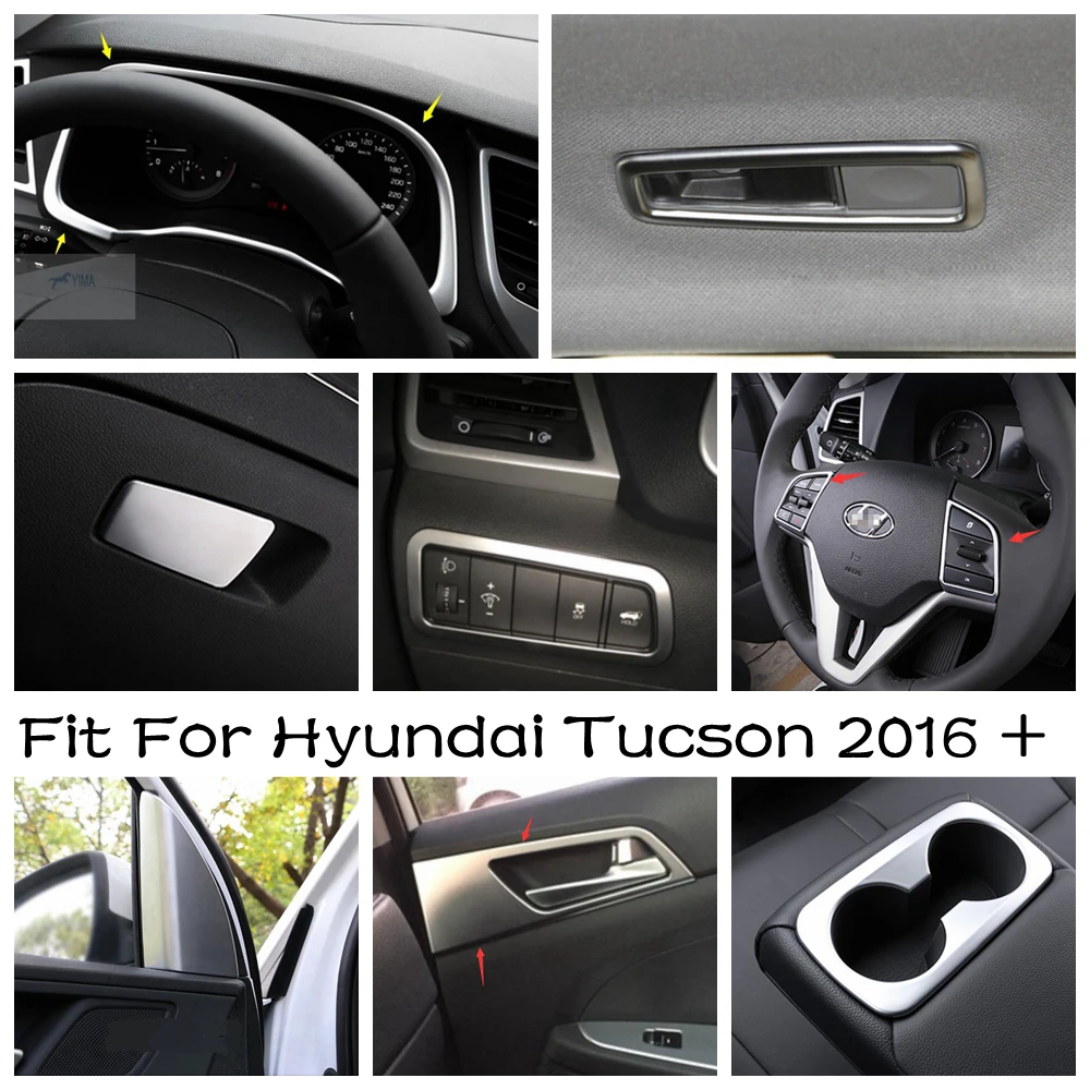 

ABS Water Cup Panel / Handle Bowl / Dashboard Frame / Steering Wheel Frame Cover Trim Accessories For Hyundai Tucson 2016 - 2020