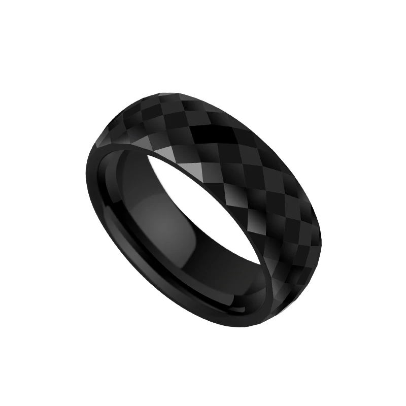 7mm Width Black Hi-Tech Ceramic Ring for Men Wedding High Polished Prism Design Comfort Fit Size 7-12