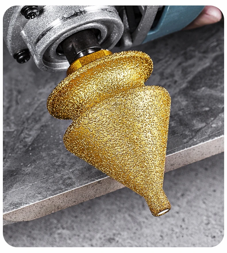 Gelöteter Pagodenbohrer M10 Diamant-Fasenfräser Turmbohrer für Fliesen, Steinplatten und Gestein – Integrierter Bohrer für Entgratungen – Diamantwerkzeuge – Detail 13