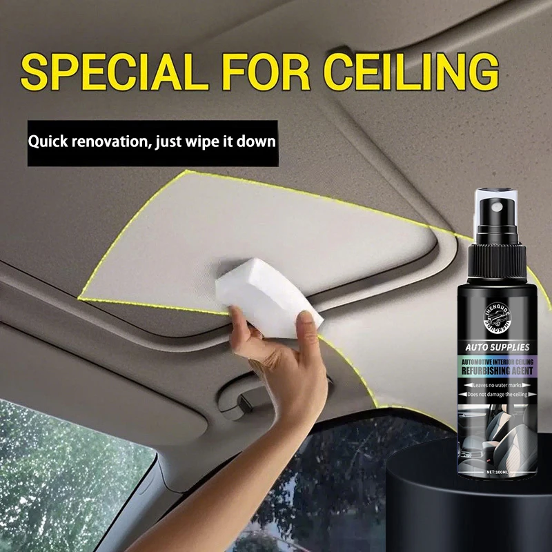 Car Interior Cleaner, Waterless Foam Spray, Dust Removal, Seat, Roof, Dashboard Cleaning, Car Headliner Renovation Kit, Brightens and Restores Shine, Gentle Care and Protection of Surfaces