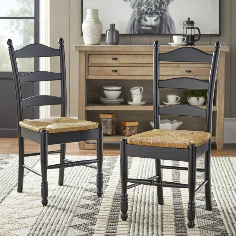 

Indoor Ladder Back Dining Chair with Rush Seat, Set of 2,