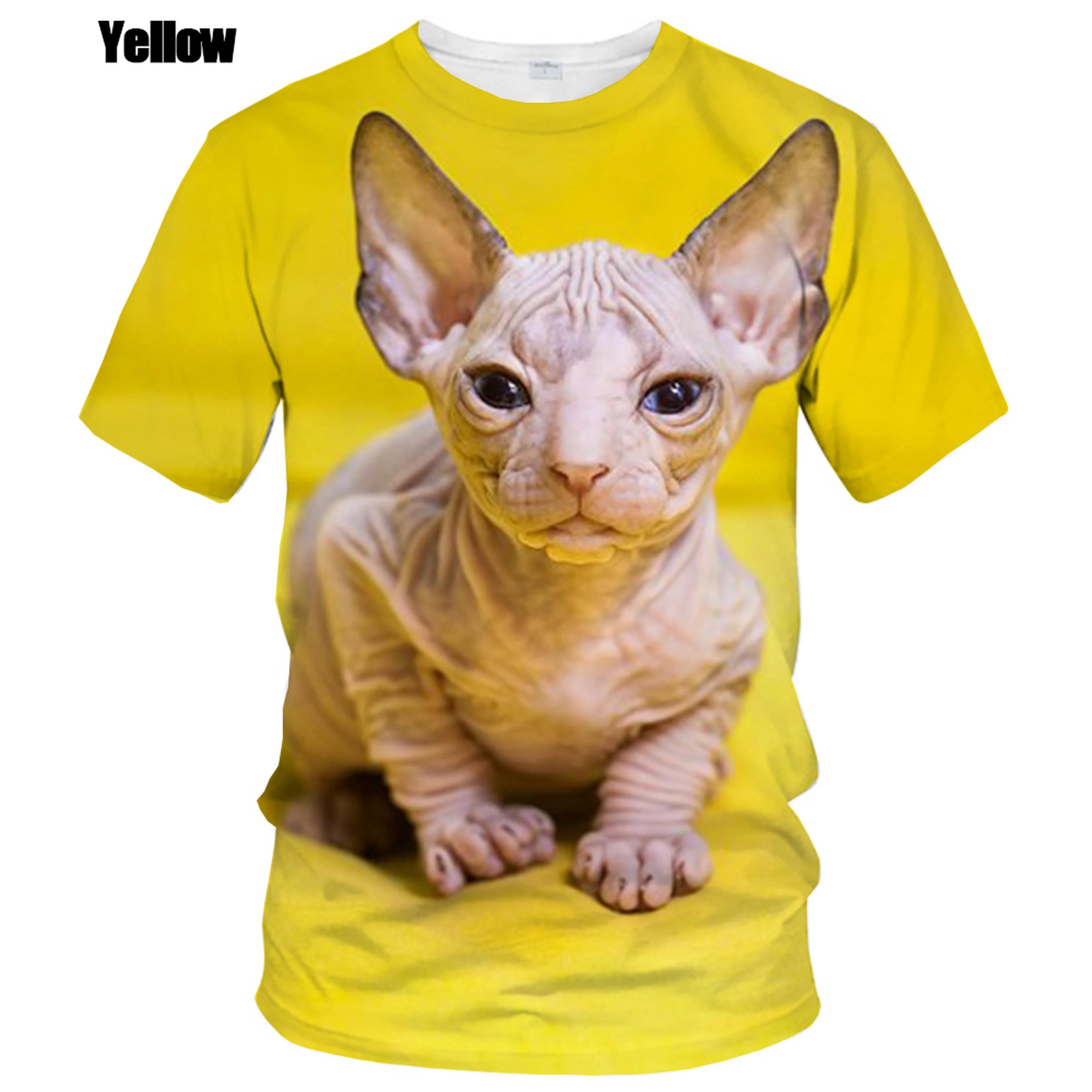 New Fashion Summer Hot Sale 3D Sphynx Cat Men\'s/women\'s T Shirt 3D Printing Short-sleeved Round Neck Men\'s Tops