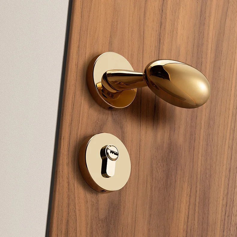 American style door lock Indoor bedroom room door lock Yellow antique copper duck goose egg handle Gold magnetic suction mute