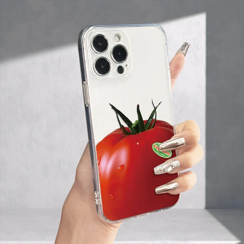 Tomato design phone case suitable for iPhone 16 15 14 13 12 11 Pro/Max/Plus transparent anti drop back cover