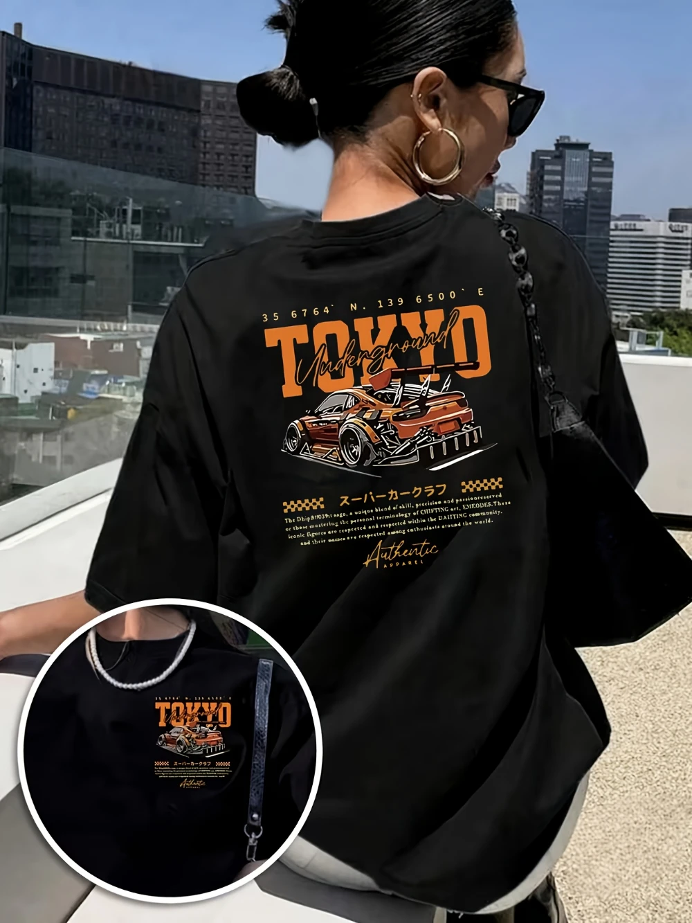 Women's Summer Design Loose-fitting Racing Print Short-sleeved T-shirt; Pure Cotton Casual Loose-fitting Streetwear Base Layer