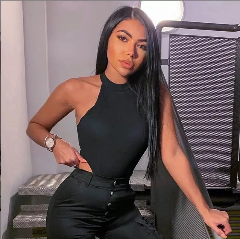 

Women Ladies Sexy Sleeveless Solid Color High Cut Slim Skinny Bodycon Club Beach Fashion Halter Bodysuits Leotard Tops Rompers