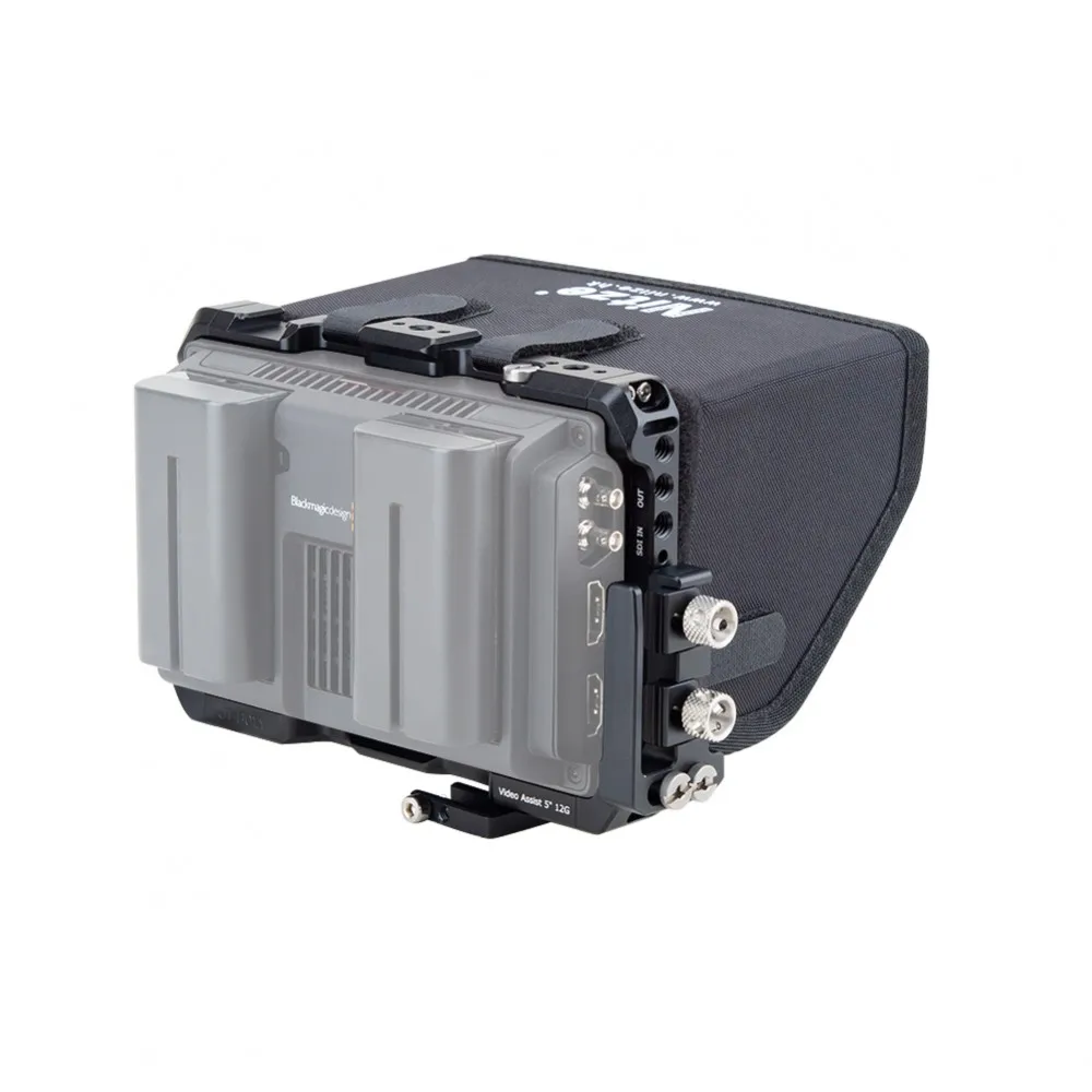 Gabbia per Monitor Nitze con Sunhood e morsetto per cavo HDMI per Blackmagic Video Assist 5 12G / Blackmagic Video Assist 5 3G JT-B01B