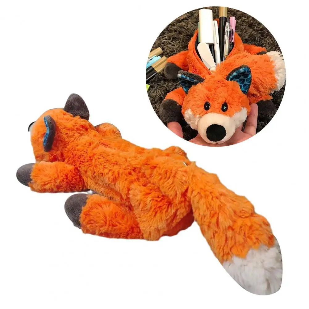 

Pencil Case Cartoon Fox Shape Pen Pouch Large Capacity Student Stationery Bag Zipper Closure Pencils Markers Makeup Organizer