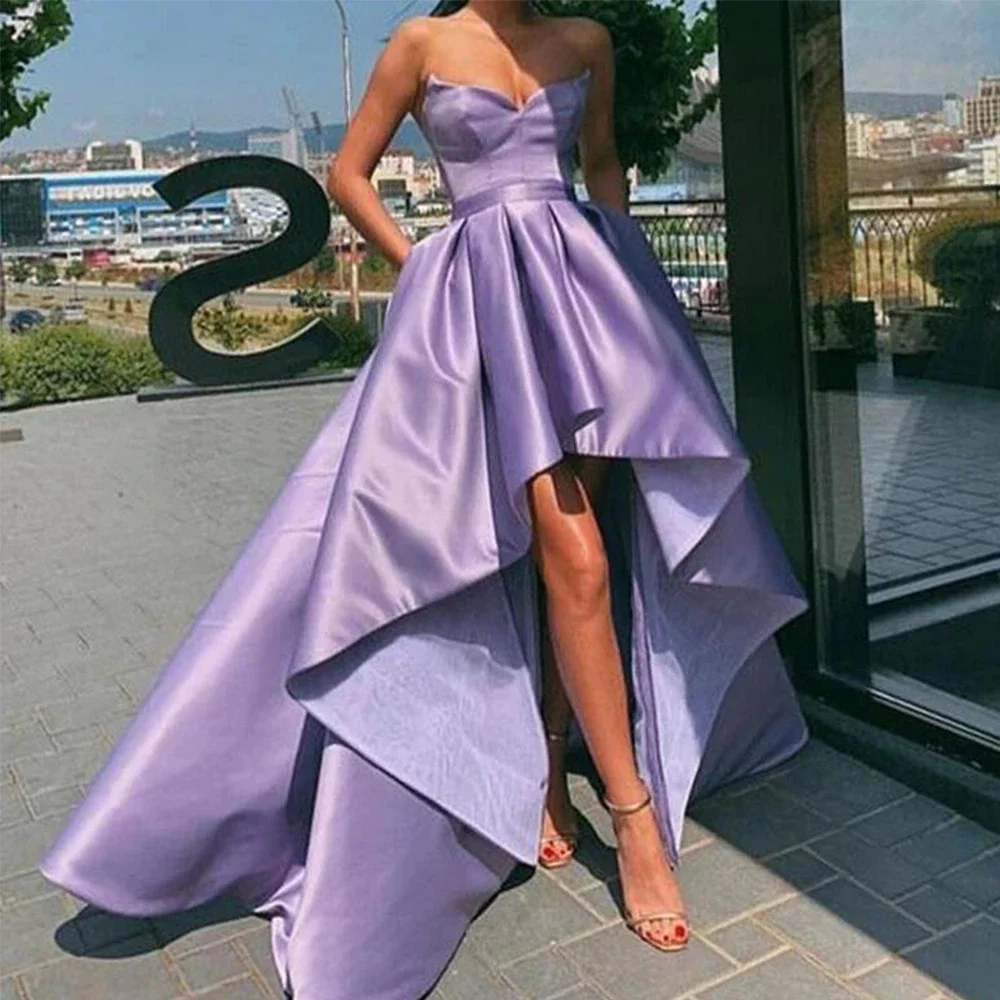 

2024 Sexy Purple Prom Dresses Strapless Sleeveless High-Low Formal Party Dresses Evening Gown For Woman Vestido Fiesta Noche