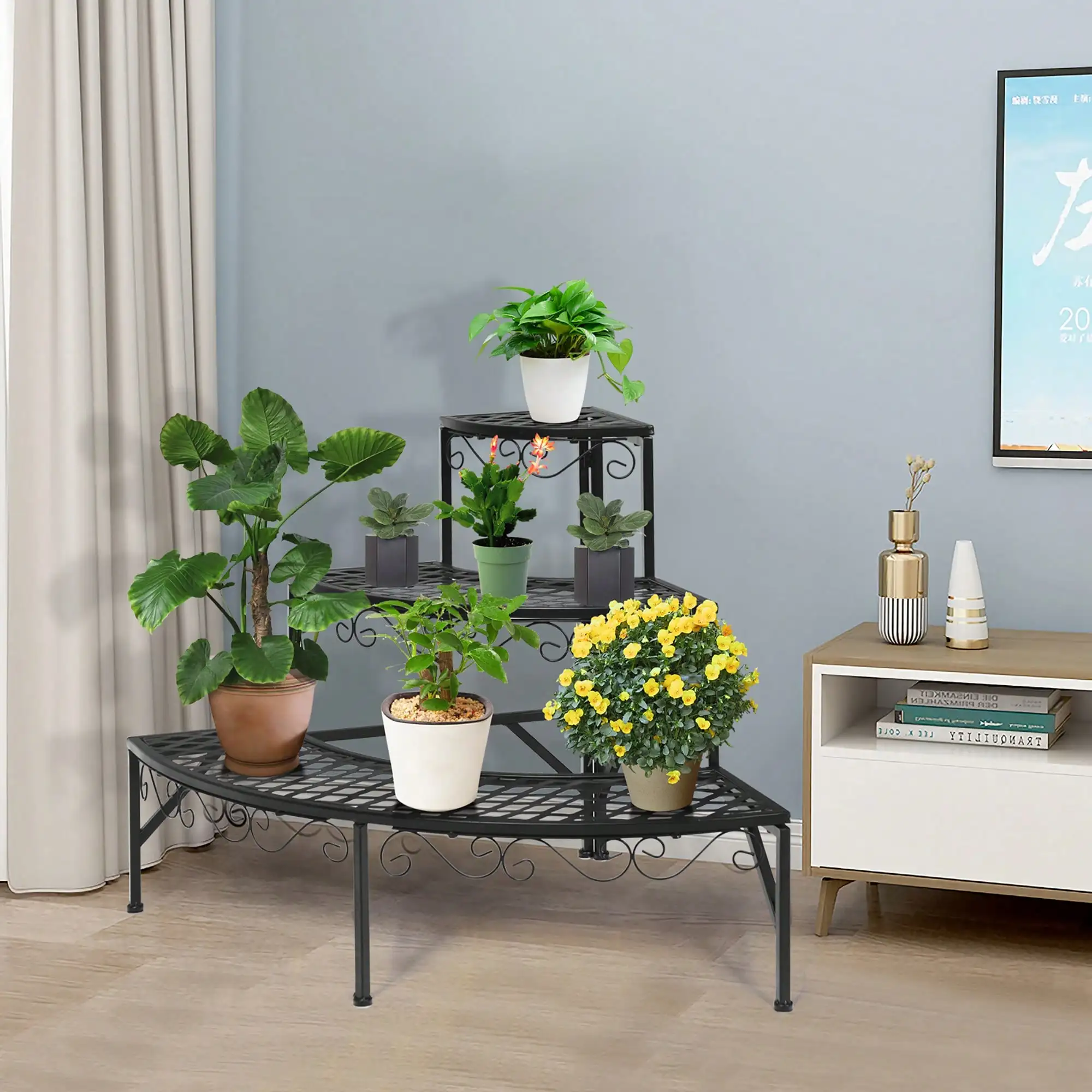 

Corner Plant Stand Metal 3 Tier Ladder Potted Shelf Flower Holder Display Rack