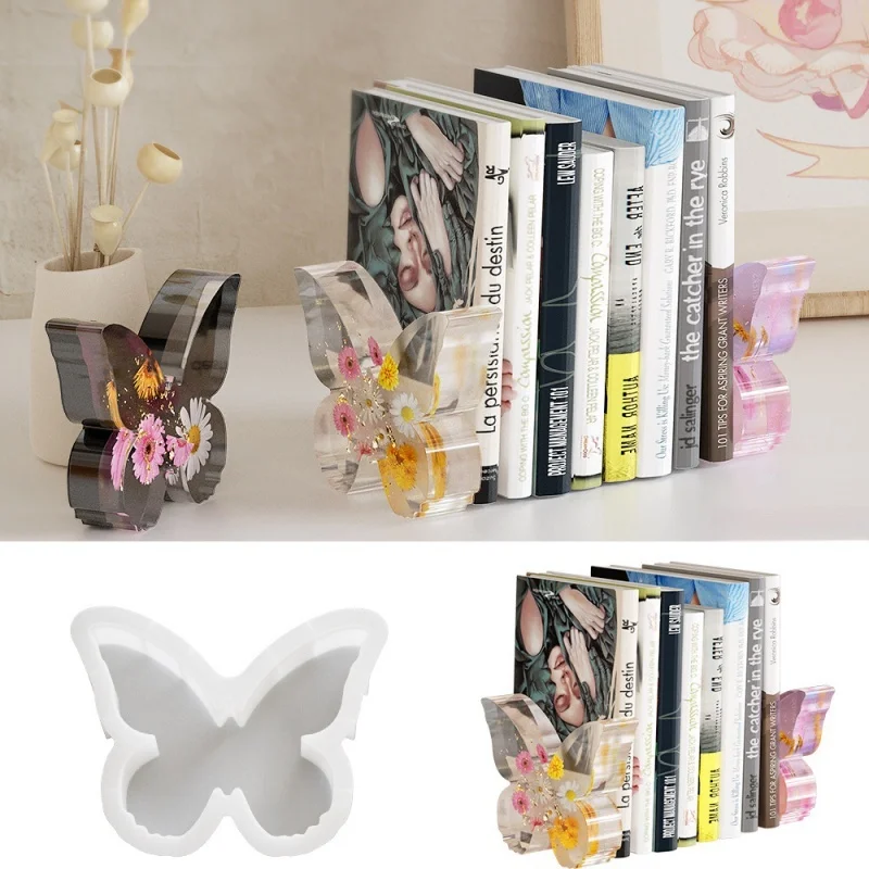 DIY Bookend Crystal Epoxy Resin Mold Butterfly Bookshelf Bracket Support Mirror Silicone Molds Handmade Book Stand Resin Mould