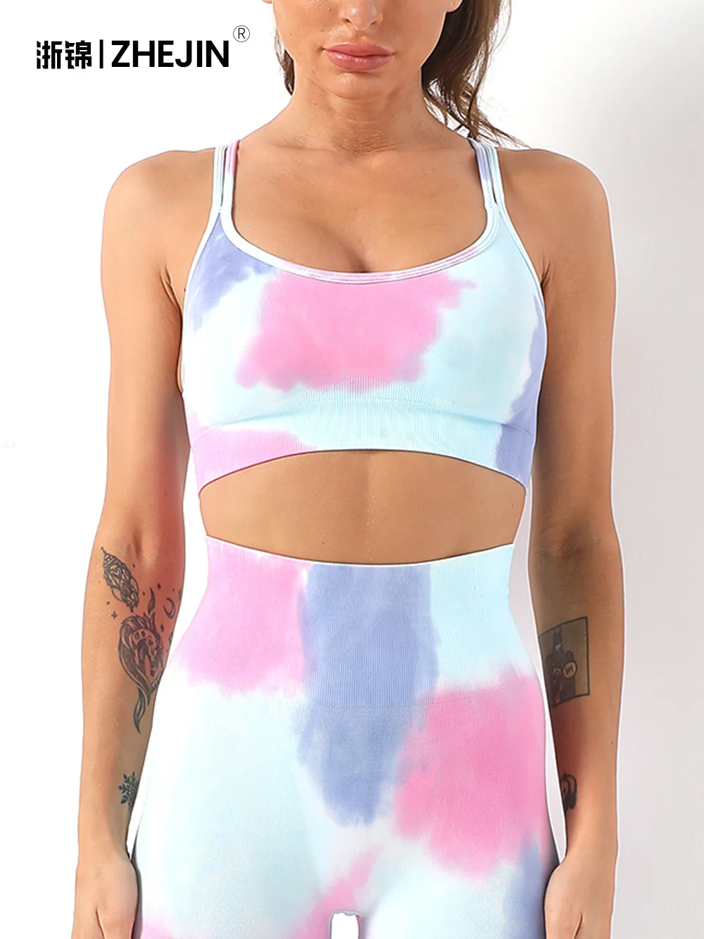 Coletes esportivos tingidos com brocado de Zhejiang, roupas íntimas fitness para corrida feminina, sutiãs esportivos, roupas de ioga, lindas sutiãs traseiros em forma de cruz