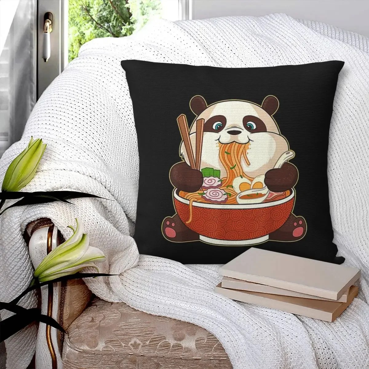 

Kawaii Cute Anime Panda Otaku Japanese Ramen Noodles Gift Square Pillowcase Pillow Cover Decor Comfort Throw Pillow for Home