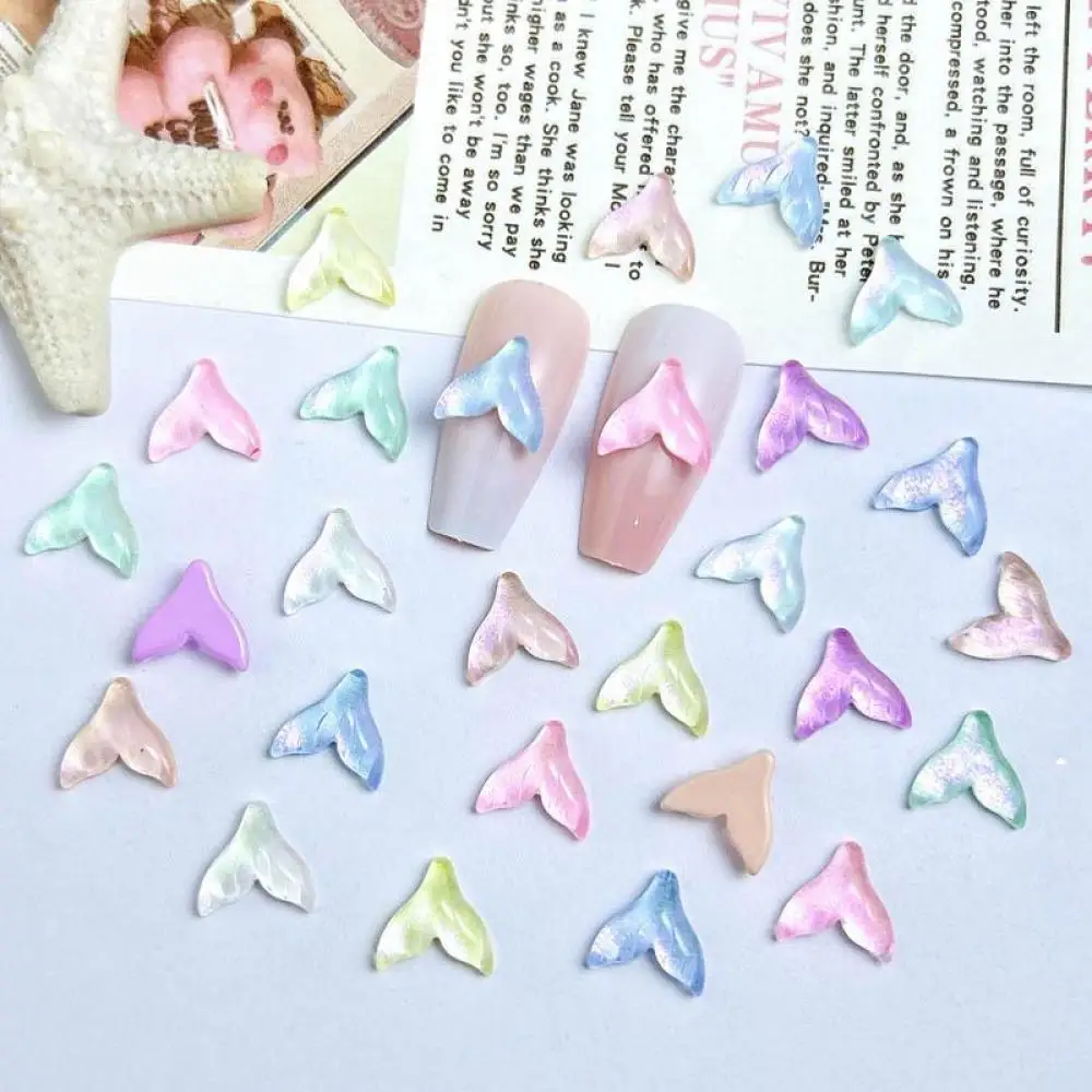 

Solid Color Shinny Fishtail Resin Nail Charms Translucent Simulated Fish Tail Aurora Series Nail Art Decorations DIY Manicure