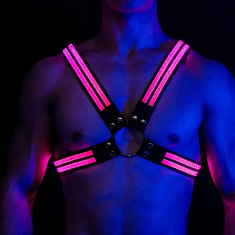 Dimming Light Harness Men Shoulder Belt Sexual Body Chest  Stage Flashing Rechargeable Color Light Chest Belt Muscle harness