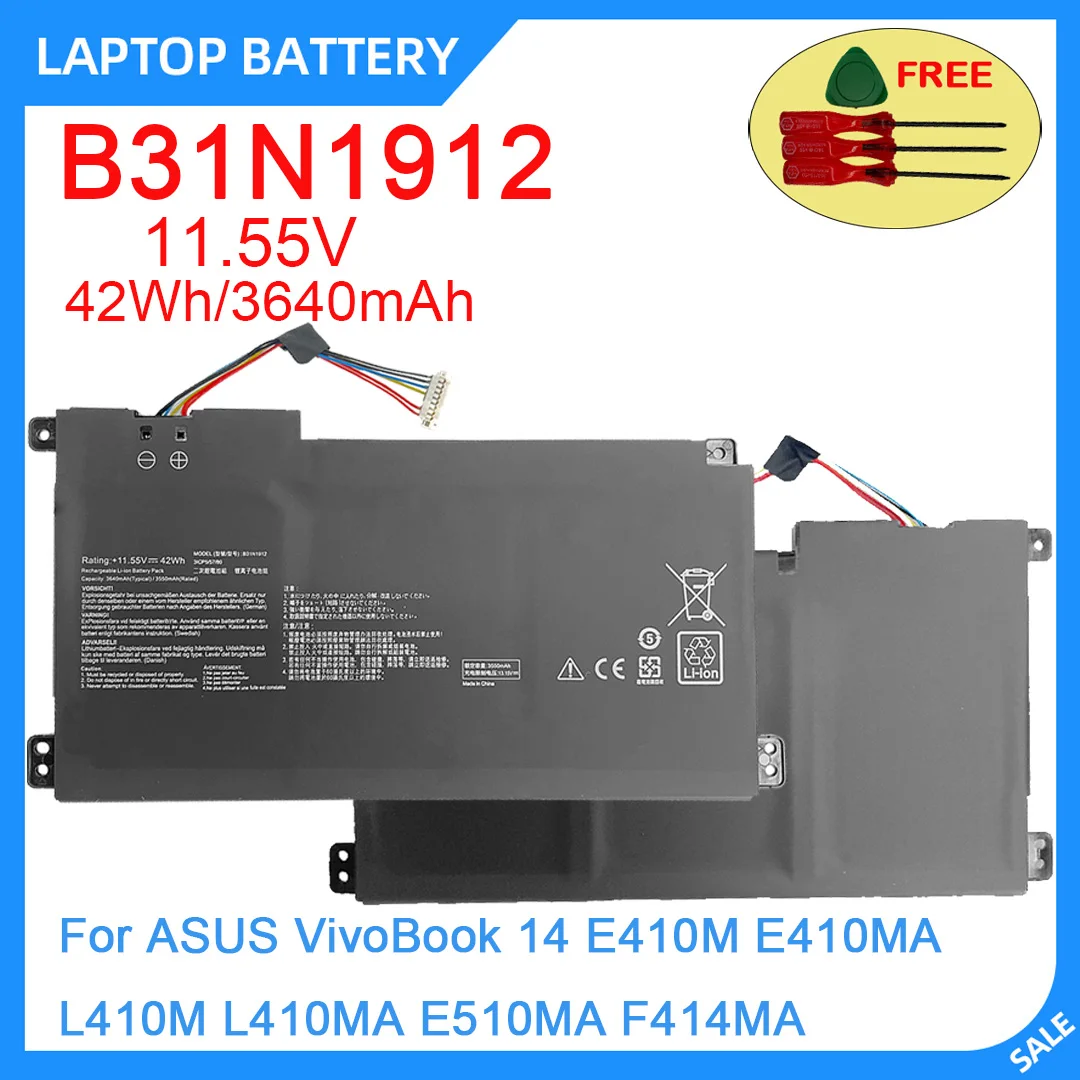 New Laptop Battery B31N1912 11.55V 42WH 3640mAh High Quality For ASUS VivoBook 14 E410M E410MA L410M L410MA E510MA F414MA