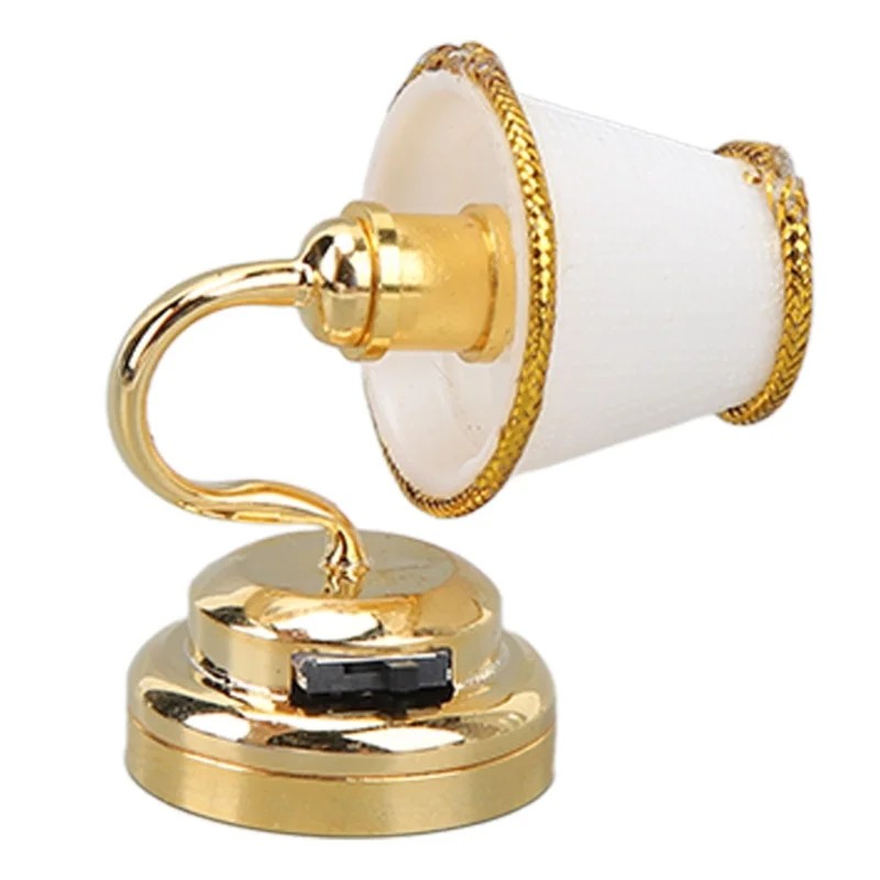Lampu Dinding Miniatur Rumah Boneka Lampu Dinding Rumah Boneka LED Hangat Mini Logam Lampu Dinding untuk Dekorasi Rumah Boneka 1/12