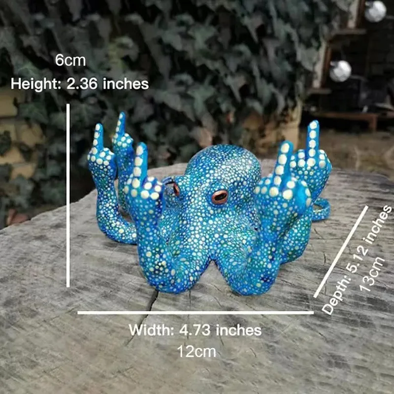 Luminous Octopus Middle Finger Statue Resin Crafts Ornaments Garden Home Office Tabletop Bar Micro Landscape Sculpture Fun Gift