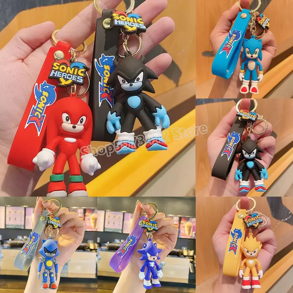 Sonics Key Chain Car Anime Cartoon Cute Key Charms Ring Action Figure Bag Pendant Keychain Shadow Sliver Tails Doll Accessories