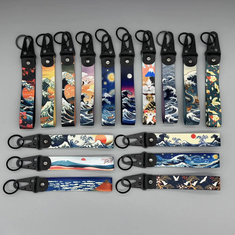 1PC Japanese Oil Painting Keychain Eagle Beak Key Tag for Motorcycles Cars Holder Hang Rope Key Ring Fashion for Friends Gifts