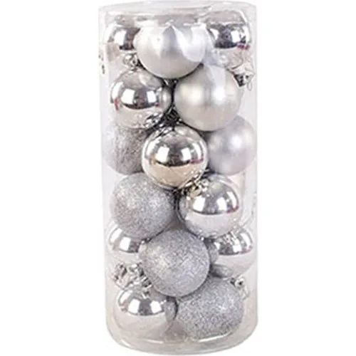 Silver Christmas Tree Ornament Set 6 cm 24lü