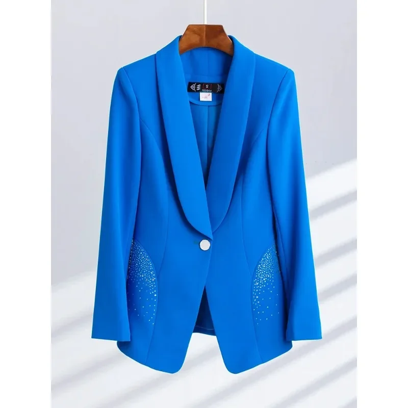 Spring Autumn Blue Black White Blazer Women Ladies Female Business Work Wear Long Sleeve Formal Jacket