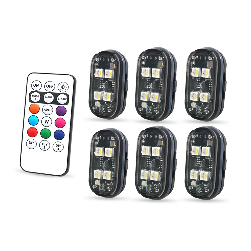 2/4/6x 8 kleuren auto-interieur decoratief licht, auto-interieur omgevingslicht met afstandsbediening, lange stand-by auto decoratief licht,