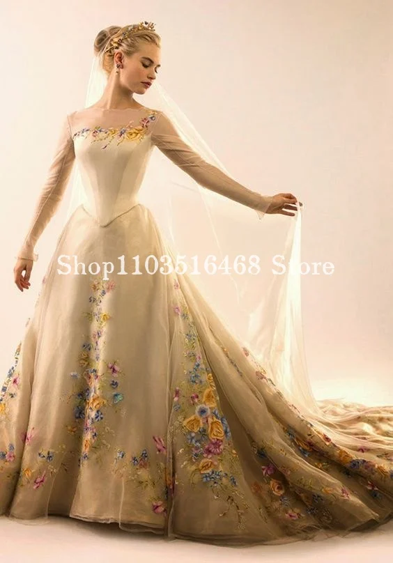 Historical Victorian Bridal Wedding Dresses Elegant Khaki Bust A-line Embroidered Church Train Medieval Wedding Dresses