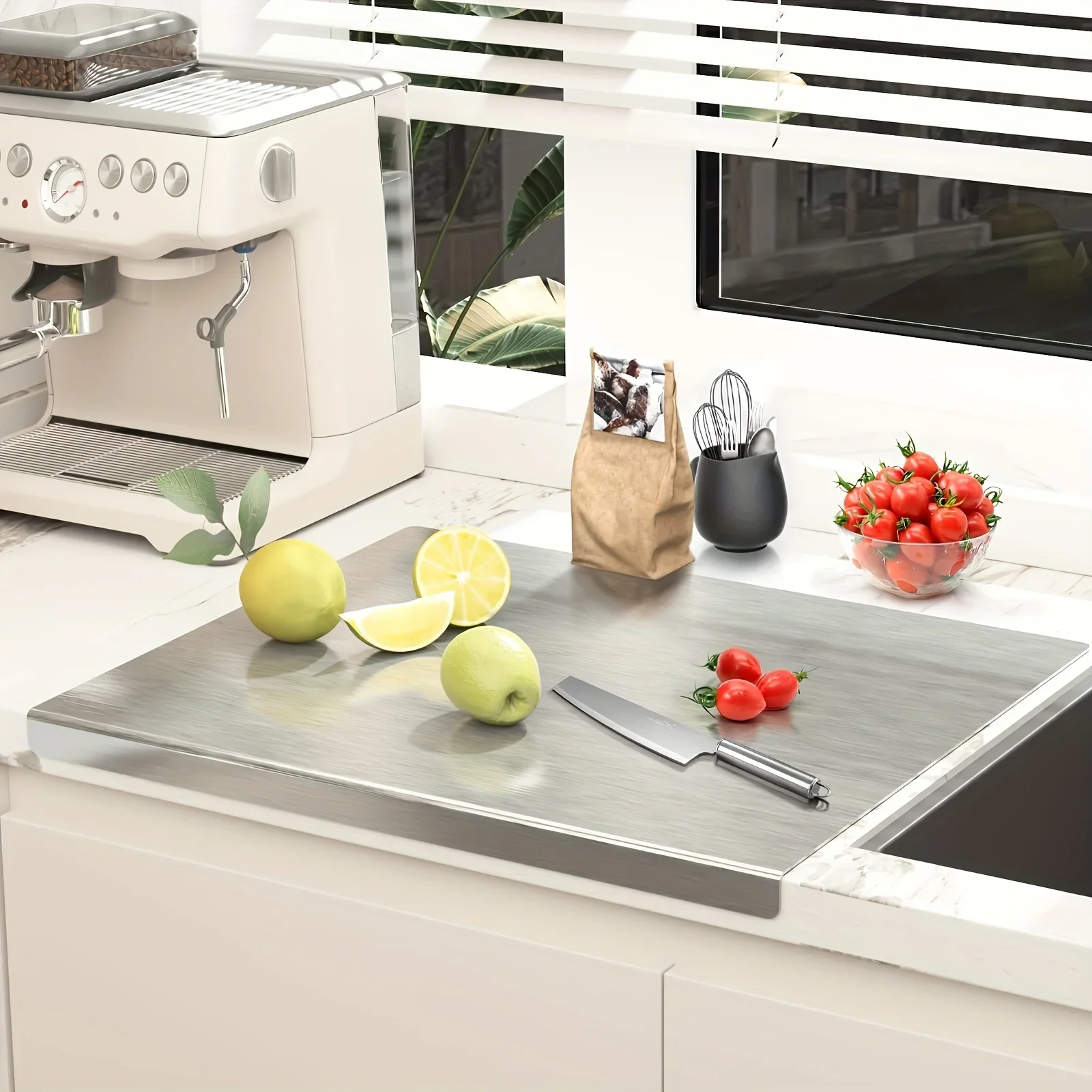 

Stainless Steel Cutting Board - Heavy Duty Non-Slip for Meat, Vegetables & Baking | Easy Clean with Safety Lip