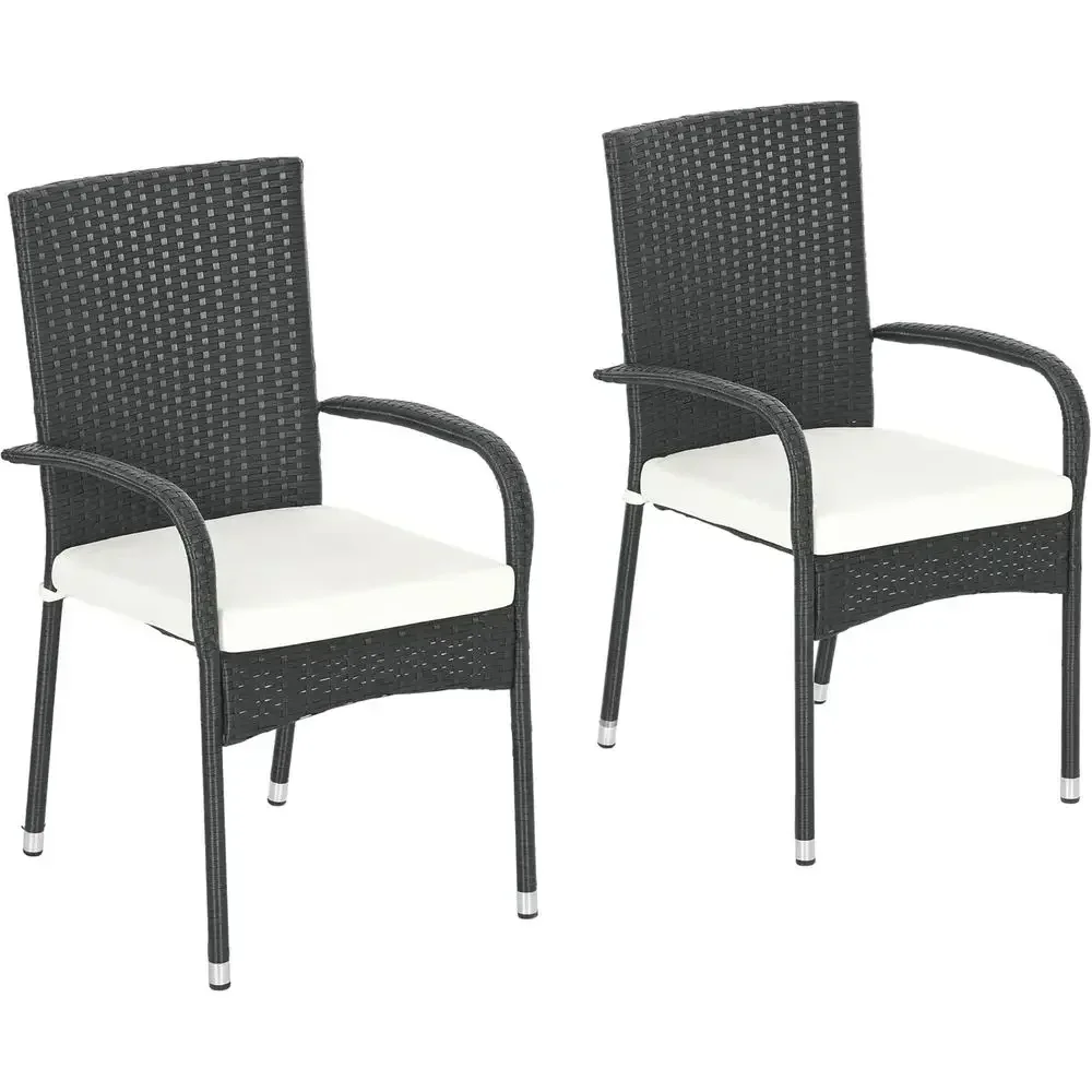2-Piece Rattan Outdoor Dining Chair Set with Cushions, Cream White for Patio or Deck